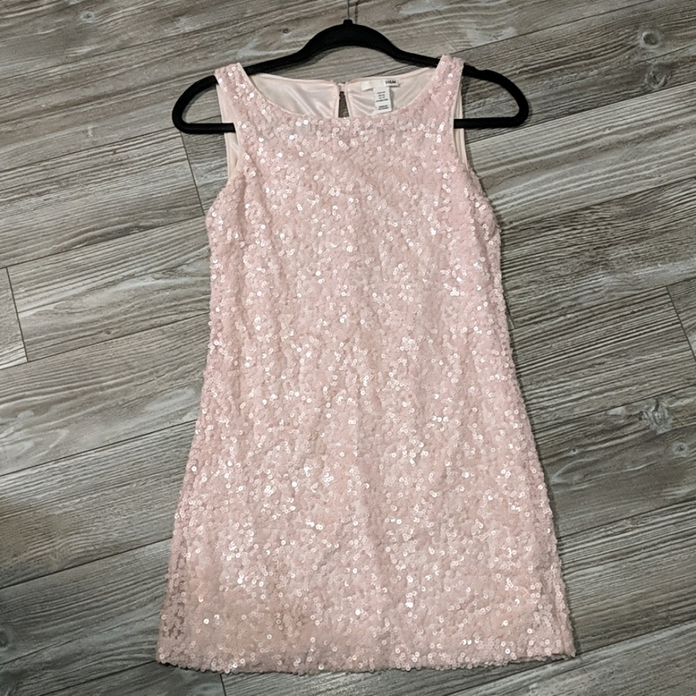 H&M blush pink sequin mini dress XS